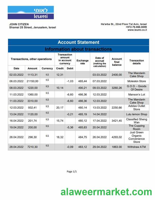 Israel Leumi bank statement